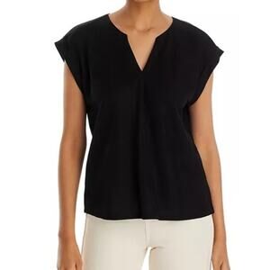 Bobeau B Collection Black Split Neck Short Sleeve Dolman Top Women's Small